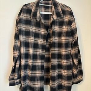 SHEIN Black and Cream Plaid Button Down Shirt